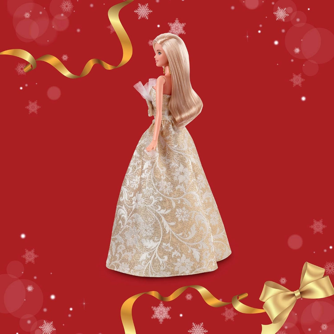 Barbie Signature 2025 Holiday Barbie in Silver & Gold Gown Blonde Doll