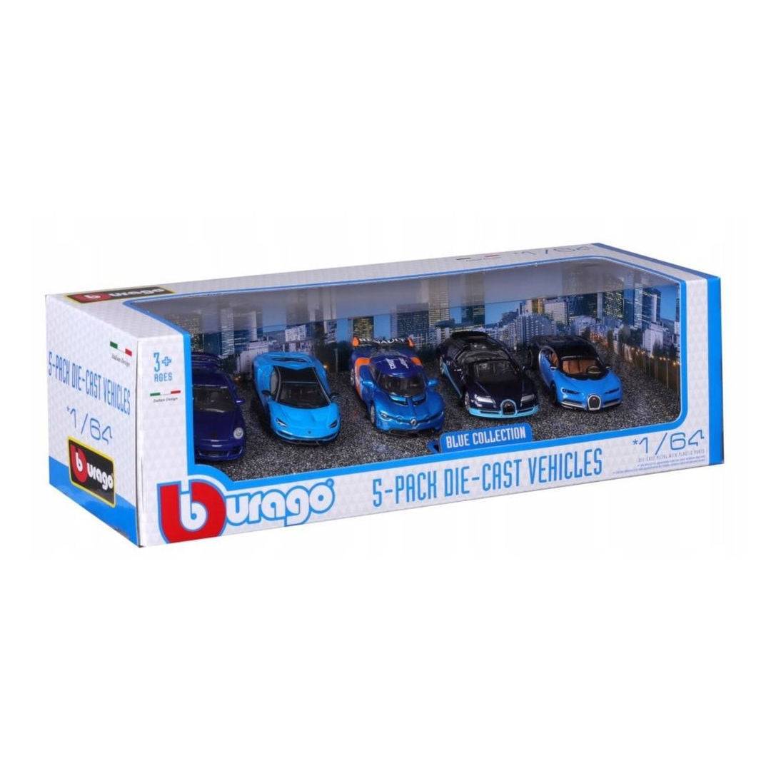 Bburago Blue Collection, Die-Cast Cars, 1:64, Blue, 5 Cars
