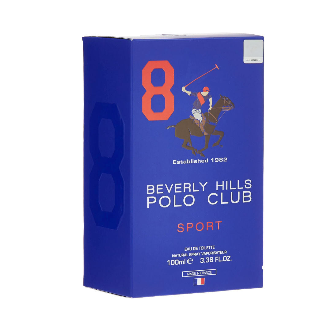 Beverly Hills Polo Club Sport No. 8 Eau de Toilette for Men, 100ml - Makasib Offer