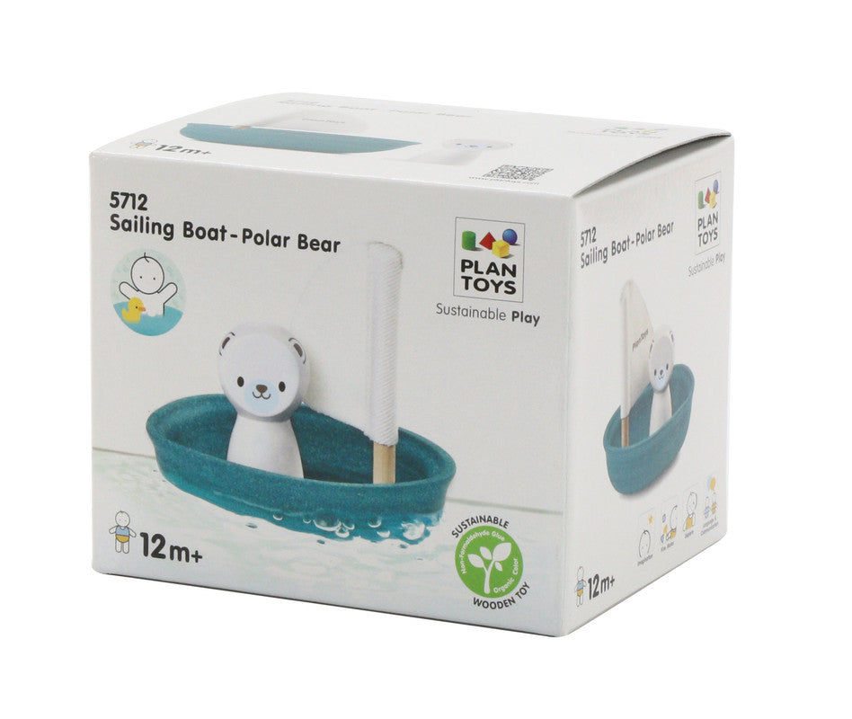 PlanToys Sailing Boat — Polar Bear | Wooden Bath Toy