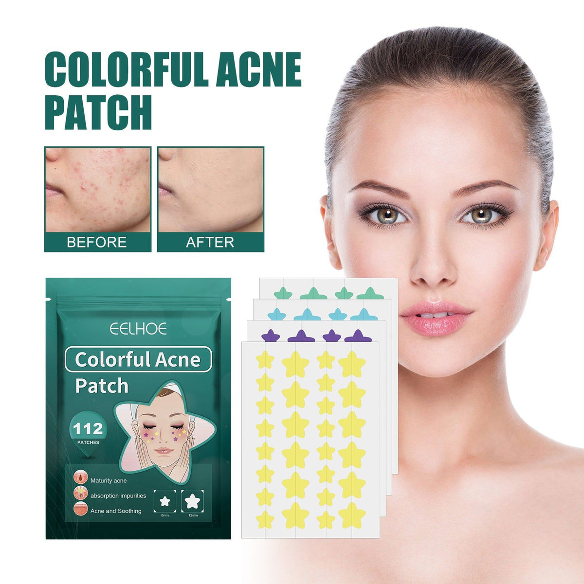 Cover Up Acne Fast, Clear Skin with Star Acne Patches, Gentle & Effective ,112pcs