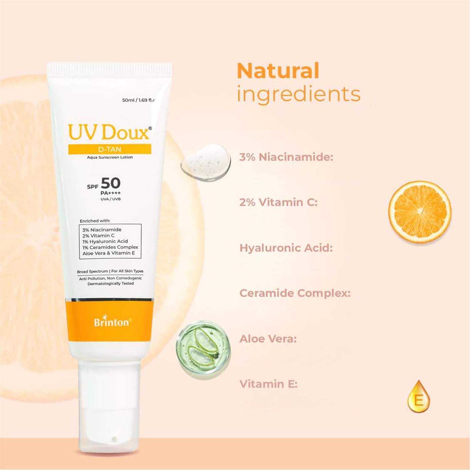 Brinton UV DOUX D-TAN AQUA SUNSCREEN LOTION 50ML
