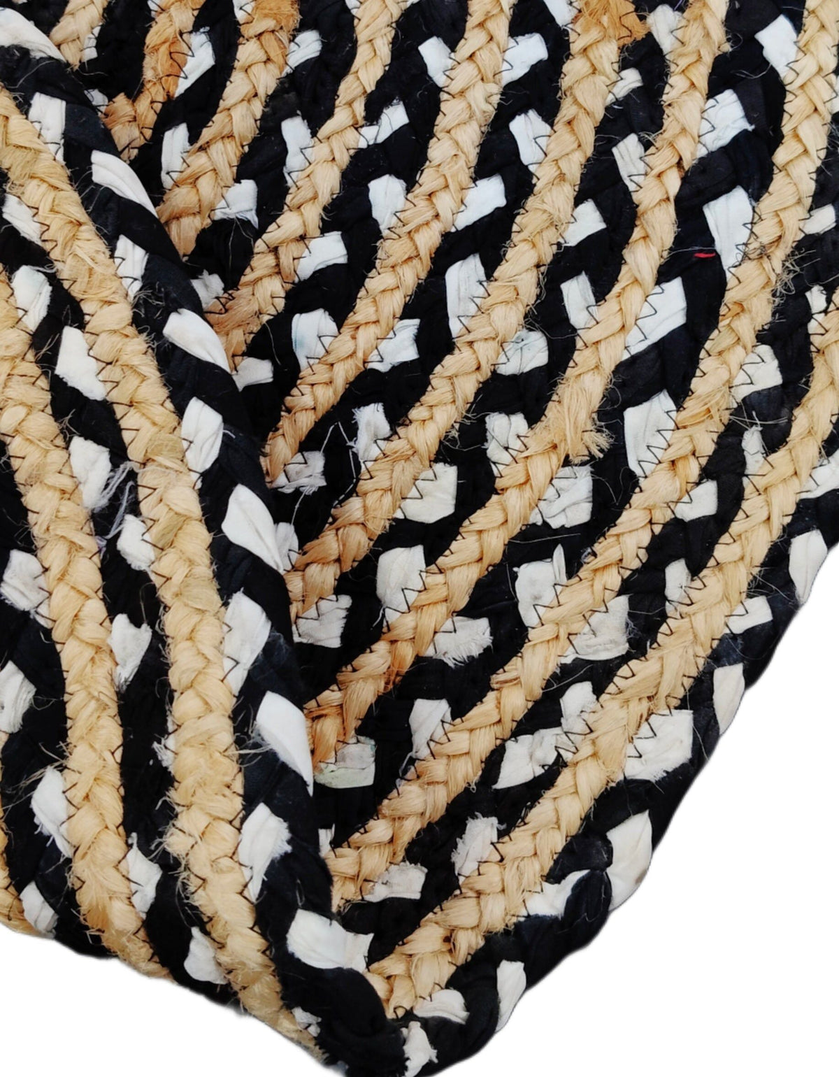 Handcrafted Black & White Oval Braided Cotton Rug | Minimalist Reversible Area Rug