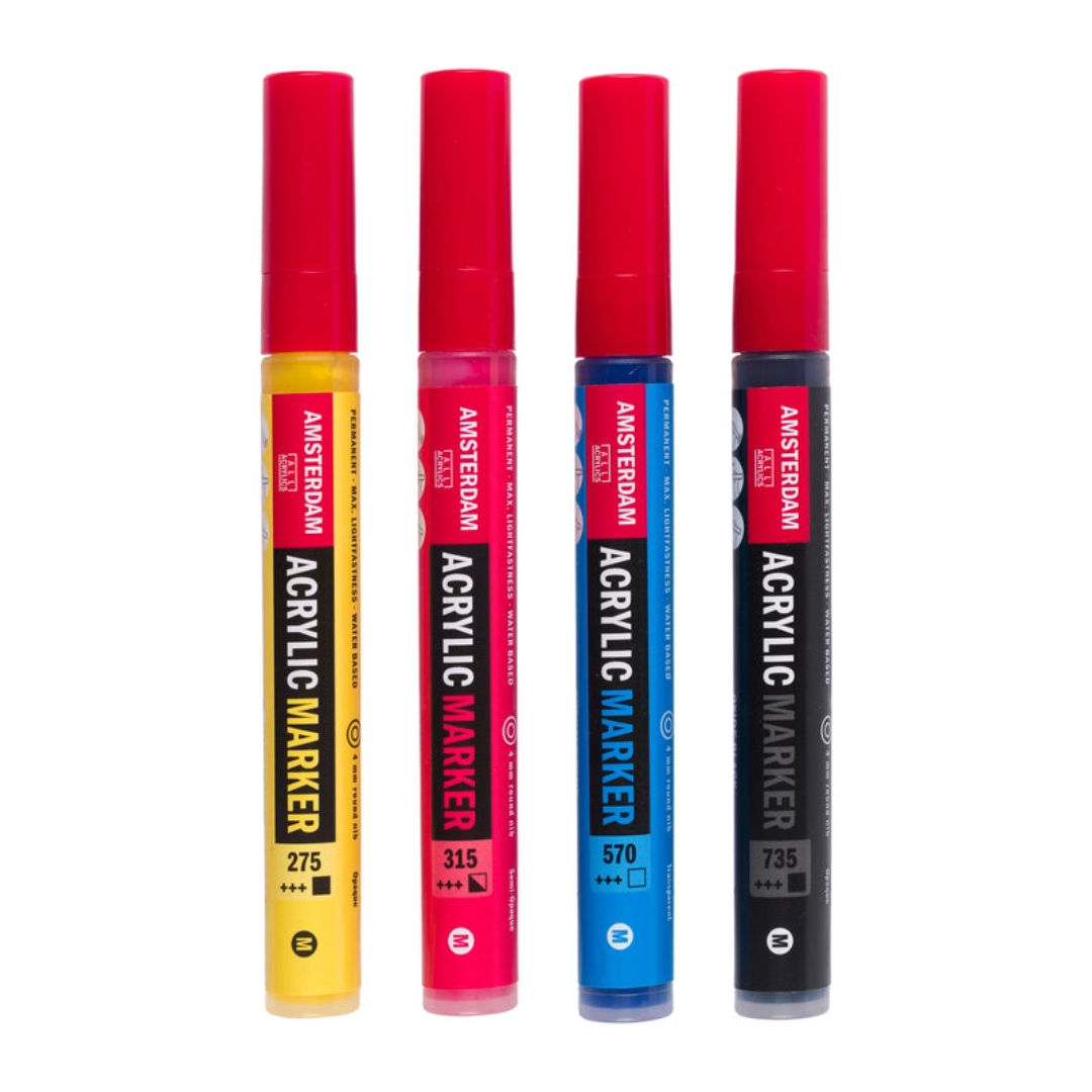 Amsterdam 4-Pieces Acrylic Marker Set, 4mm Nib