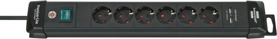 BRENNENSTUHL 1951160601 Premium-Line Extension Socket With USB-charger 6-way black 3m H05VV-F 3G1.5