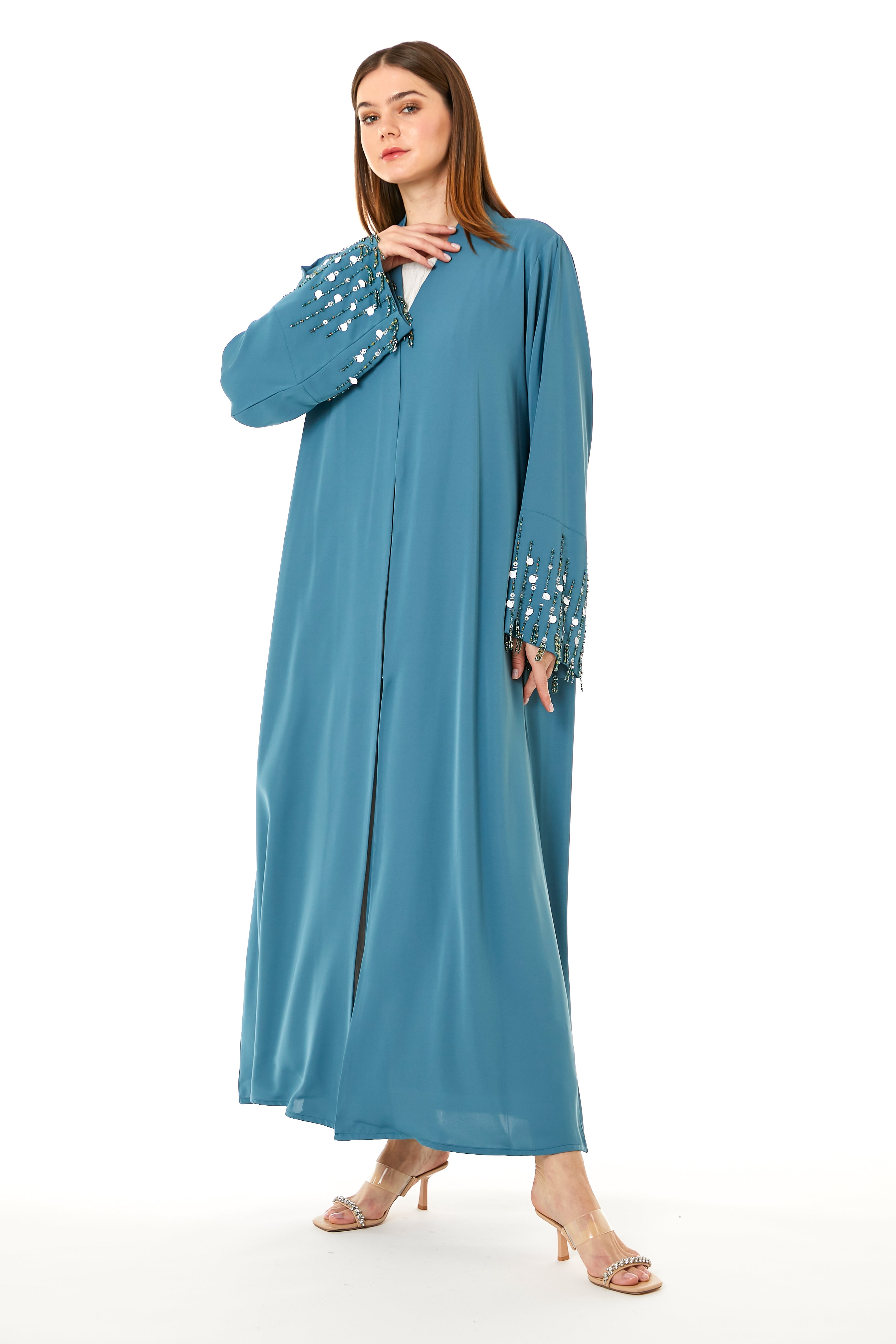 MOiSTREET Blue Korean Nida Hand Embellished Abaya