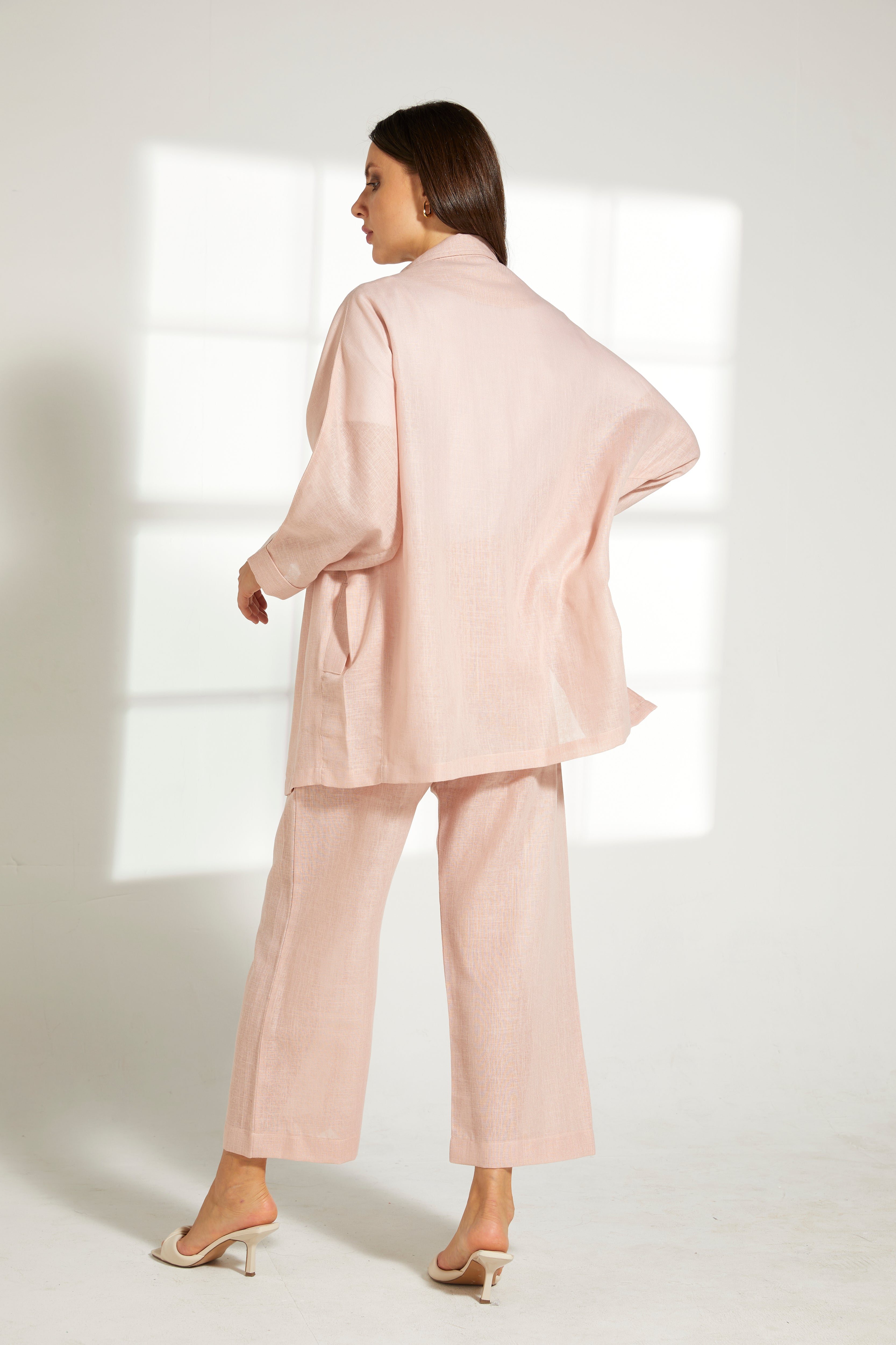 MOiSTREET Peach Linen Top and Pants Set