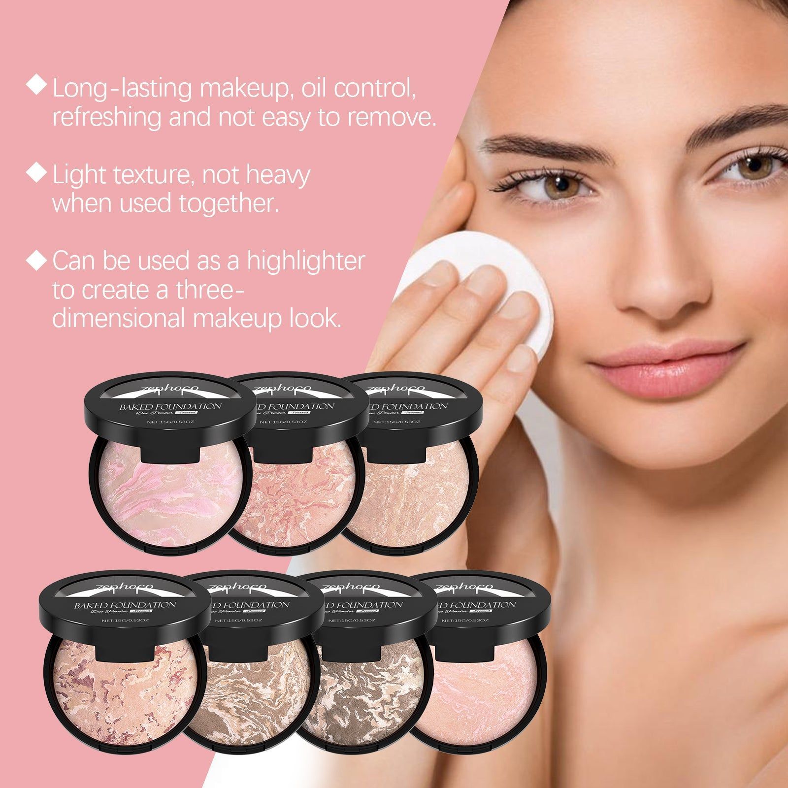 Concealer Powder Compact, Oil Control, Matte Finish, Portable Makeup, Flawless Look ,15g