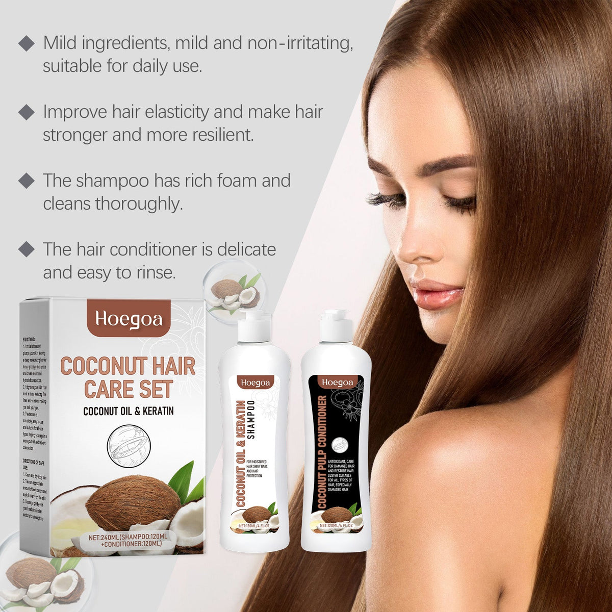 Coconut Hair Repair Set for Smooth, Shiny, Nourished Hair, Deep Moisturizing ,1set