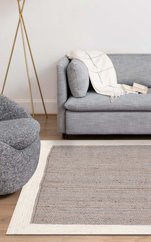 Handmade Braided Natural Jute Inner Grey With White Border Eco Friendly Floor Area Runner Rug