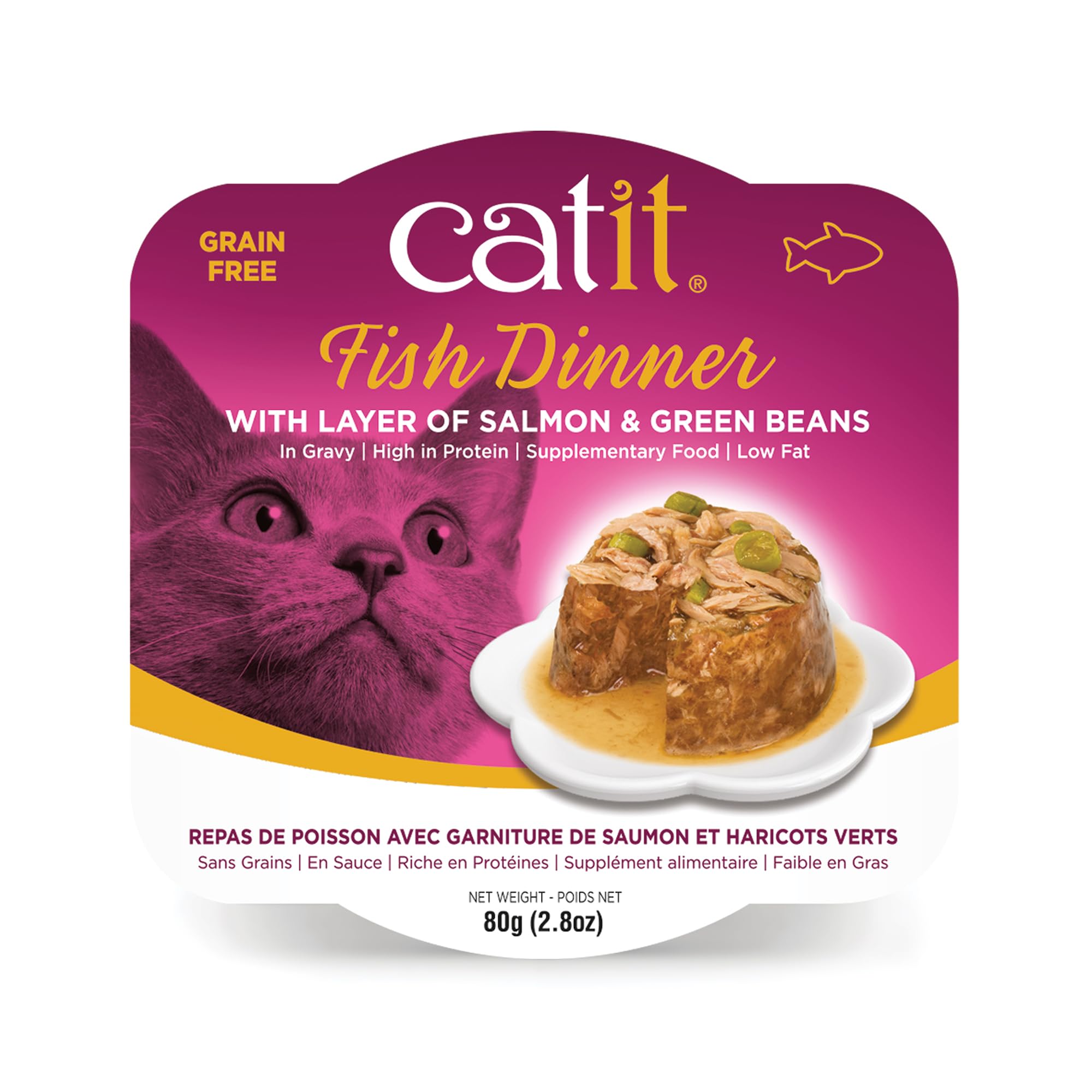 Catit Fish Dinner, Salmon & Green Beans 80 g, 6pcs/box