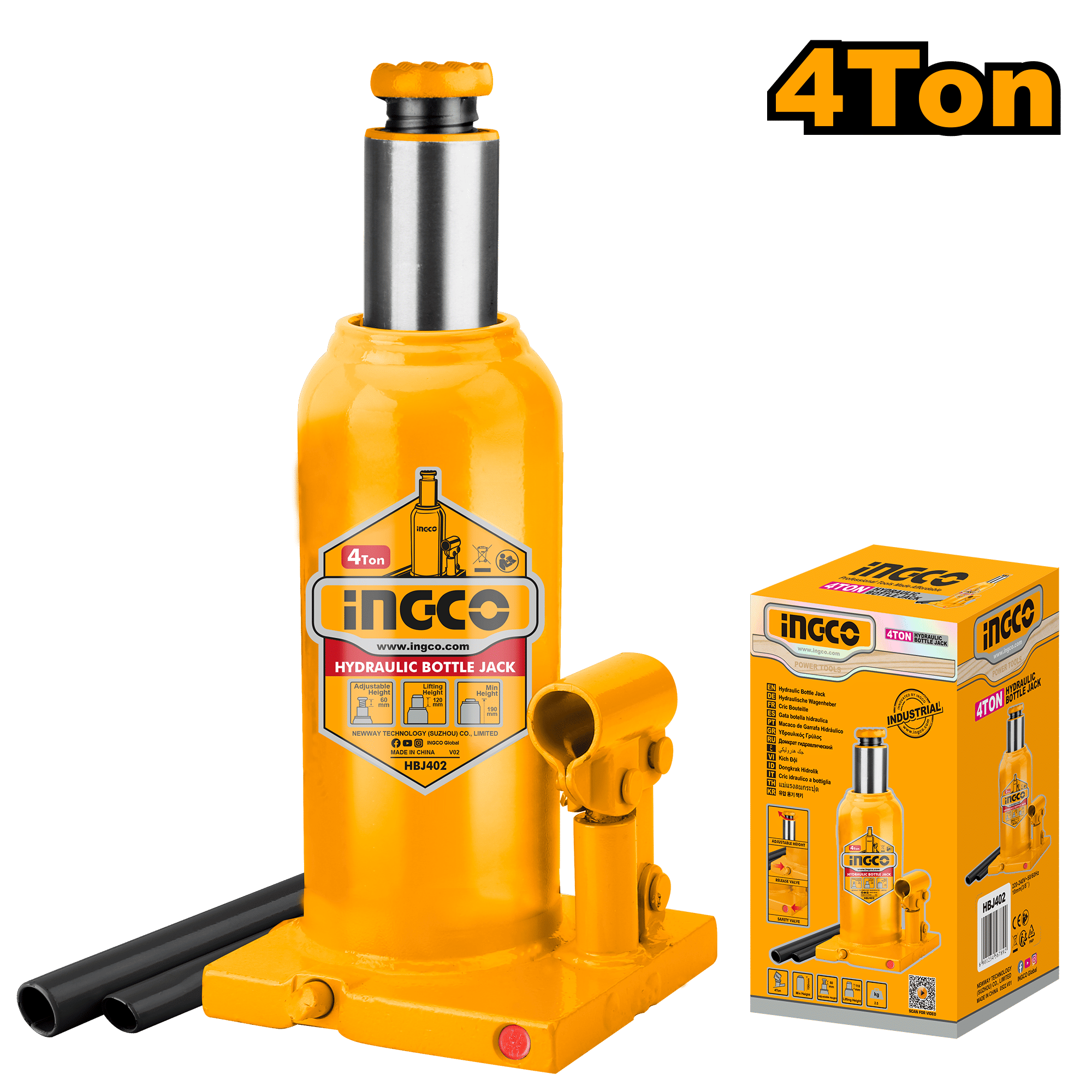 INGCO Hydraulic Bottle Jack 4 Ton Heavy Duty Car Lifting Jack