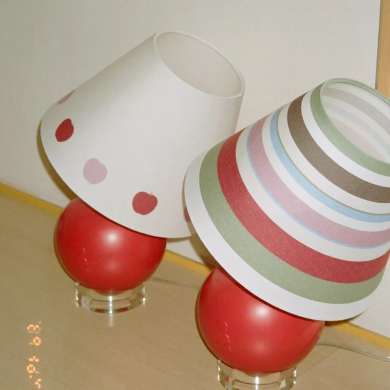 Apple Acrylic Table Lamp with Multicolor Striped Shade