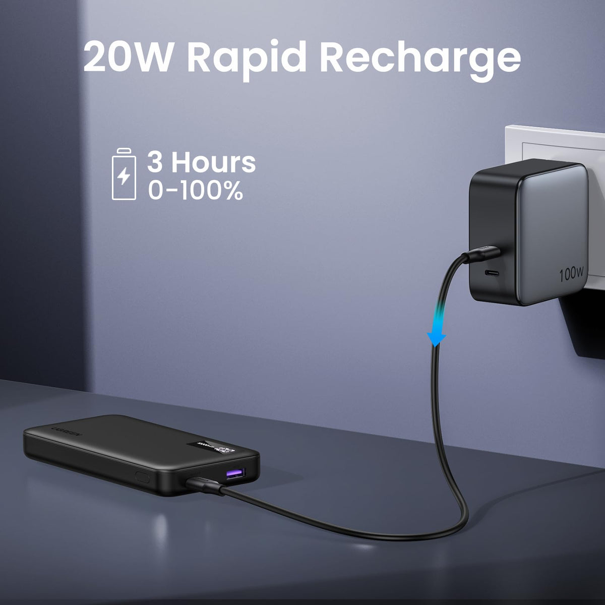 UGREEN PB311 10000mAh 22.5W Fast Charging Power Bank with USB-C and USB-A Ports, Black - Makasib Offer