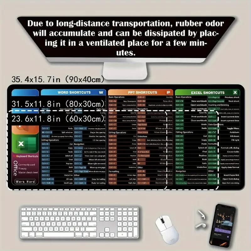 Keyboard Shortcut Desk Mat Mouse Pad 300x700x3mm