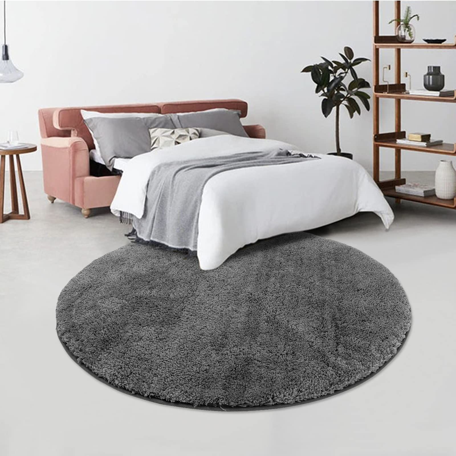 Fluffy Washable Non Slip Seavish Round Shag Rug