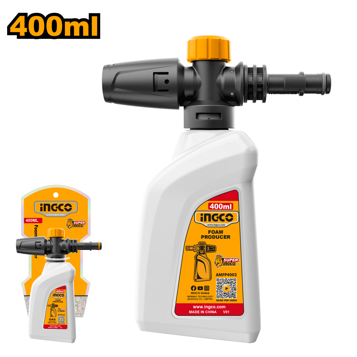 INGCO Foam Sprayer Bottle 400ml Adjustable Car Wash Foam Dispenser