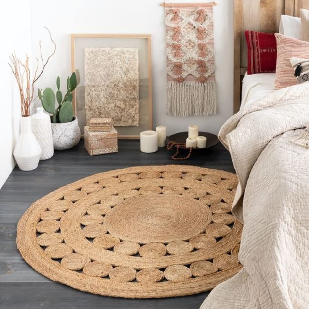 AIESY®  Beautiful Handwoven Jute Flower Rug