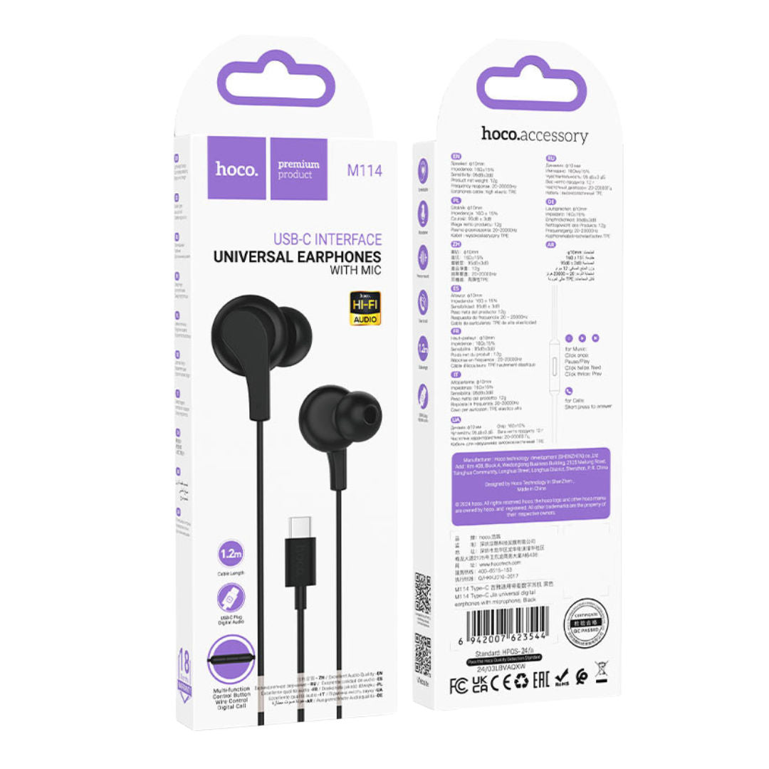 Hoco M114 Type-C Jia universal digital earphones with microphone