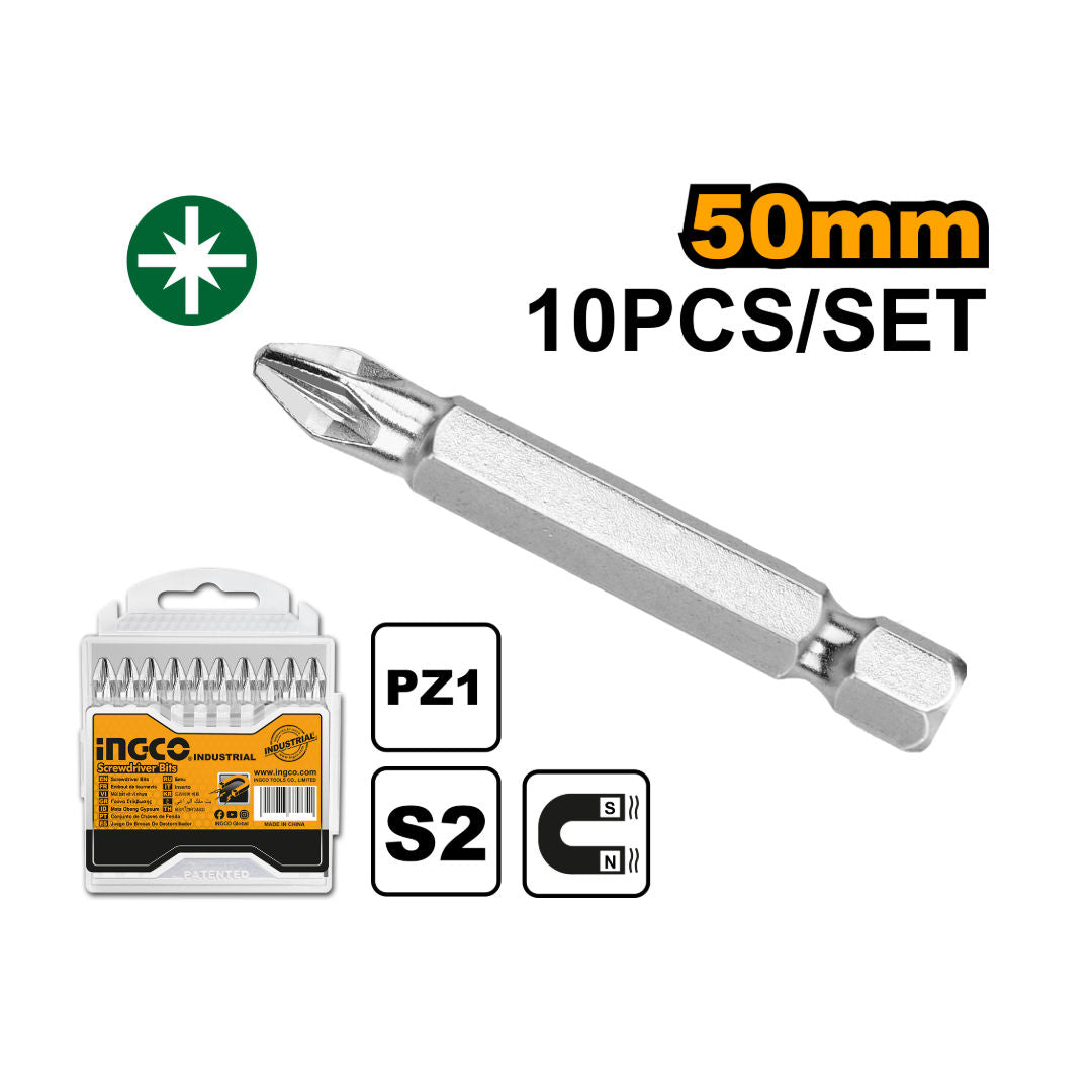 INGCO Screwdriver 10 Pieces Bit Set, Nickel Plated