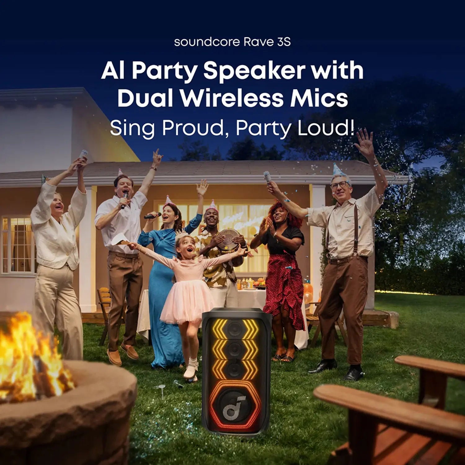 Anker Soundcore Rave 3S Bluetooth Party Speaker with Wireless Mics, A31A3012