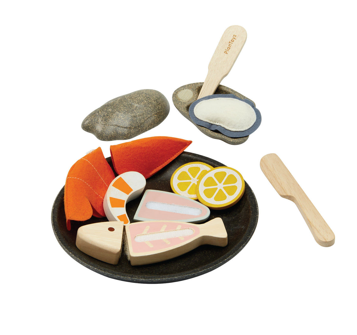 PlanToys Seafood Platter — Wooden Pretend Play Food Set