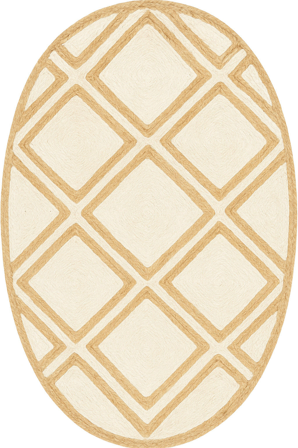 Oval Geometric Jute Rug in Ivory & Natural | Modern Minimalist Area Carpet