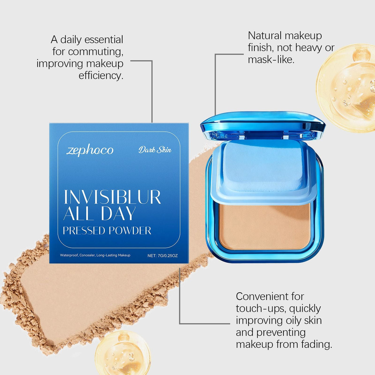 7g Matte Pressed Powder with Oil Control and Smooth Finish
