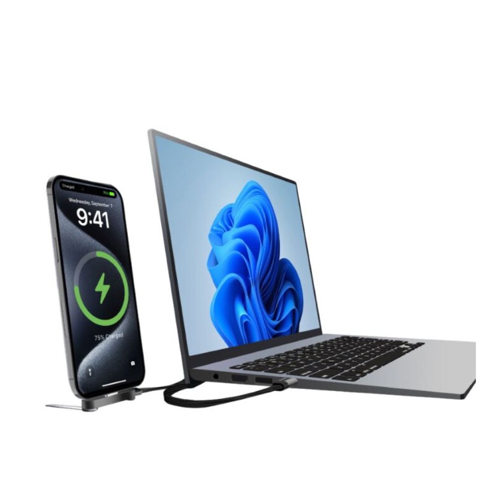 Blupebble PowerFlow USB-C to USB-C Flat Braided Cable With Stand, 40Gbps Data Transfer, PD 240W, Black/Grey