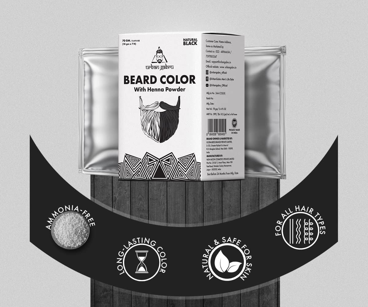 Urban Gabru Beard Color with Henna Power for Men, 70g - Black