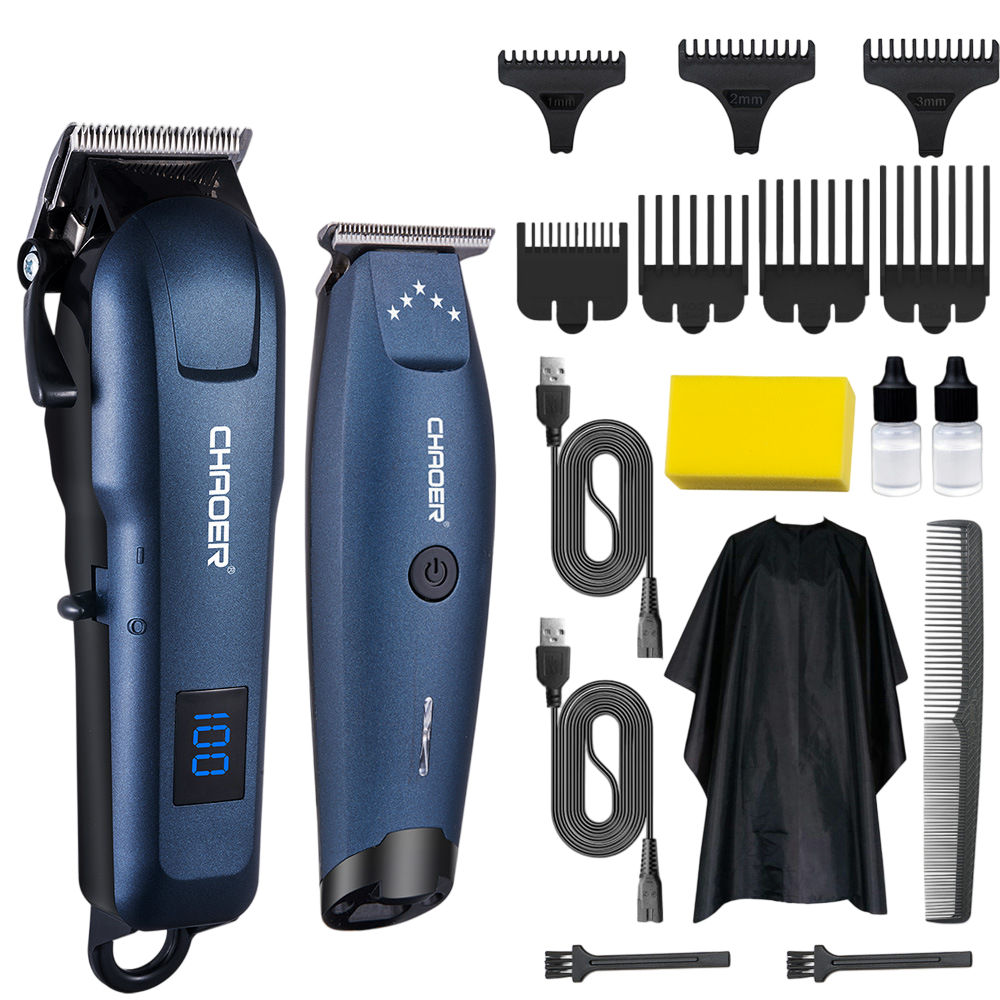 Dual Rechargeable Hair Clipper Set Bald Head Hair Trimmer Blue
