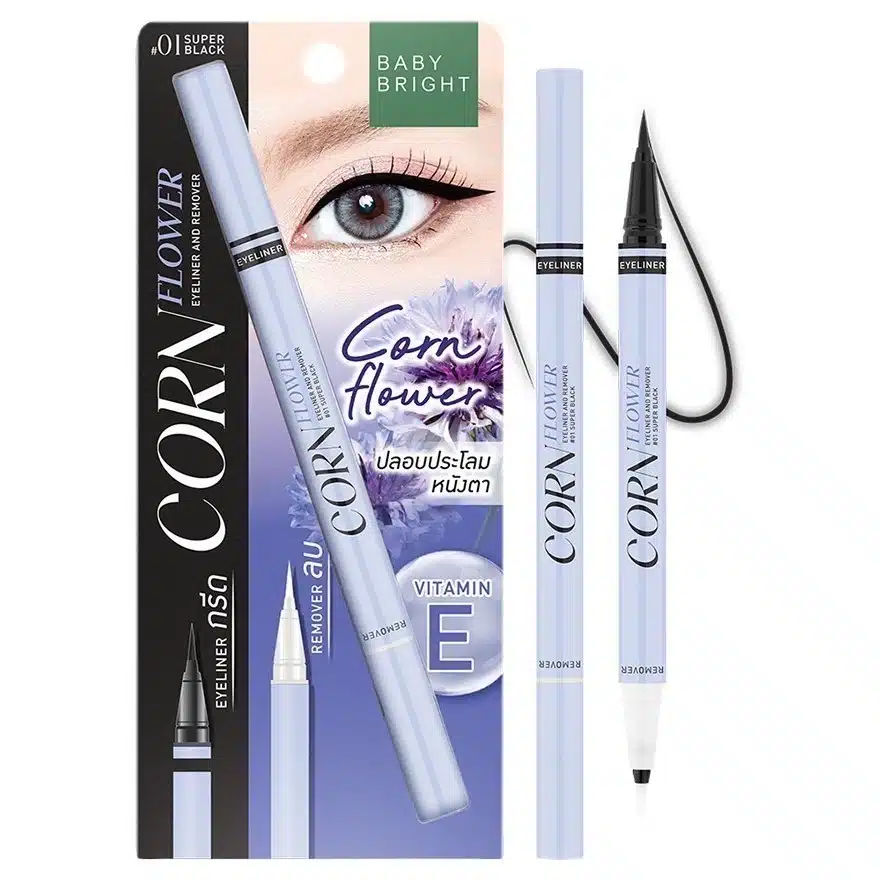Cornflower Eyeliner & Remover 0.5ml+0.5ml Baby Bright (M) #01 Super Black