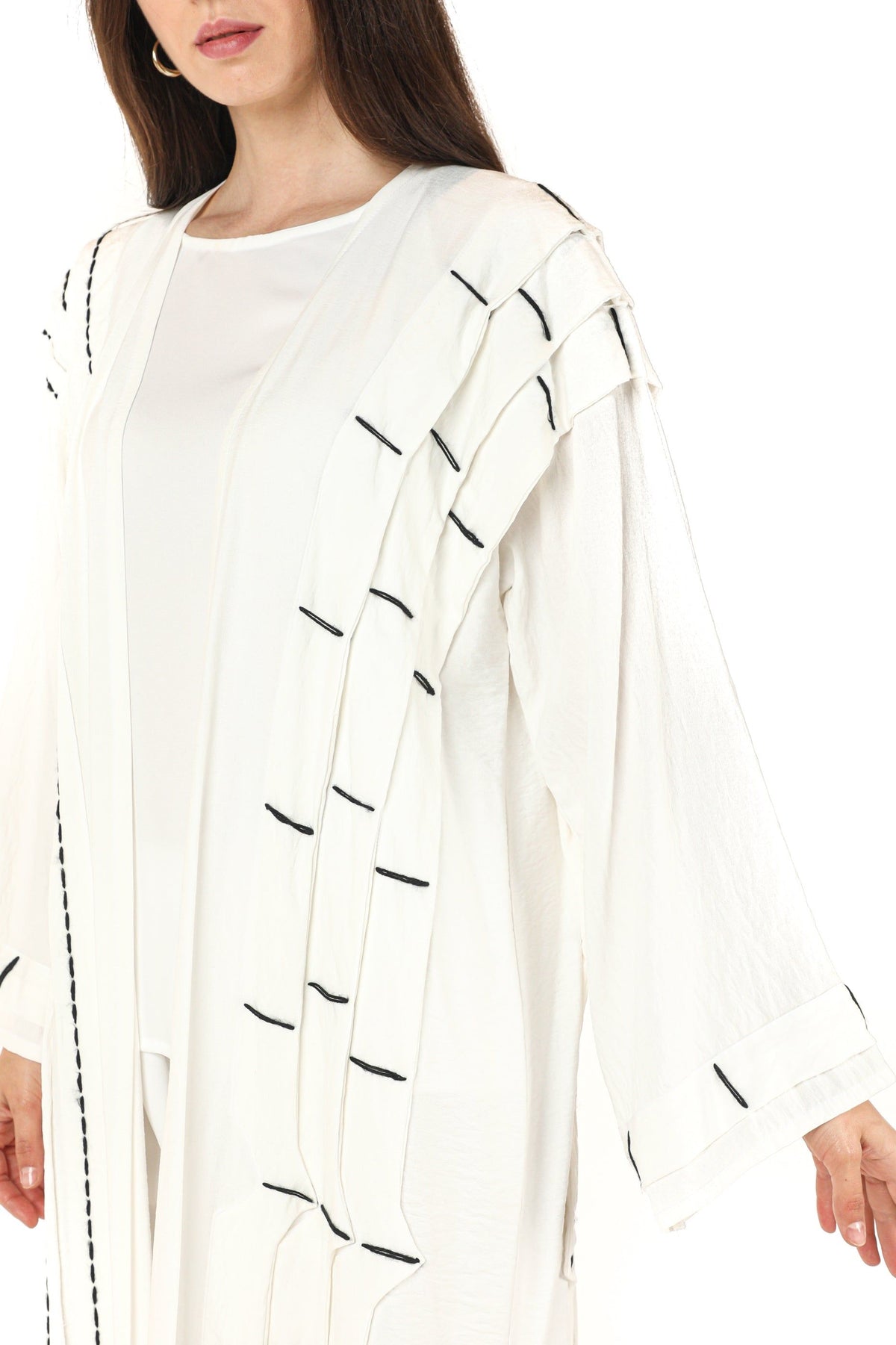 MOiSTREET Linen Abaya with Black Thread Work