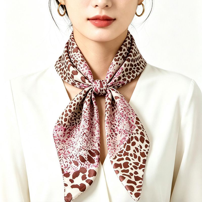 4Pcs Leopard Print Satin Silk Square Scarf Set for Women