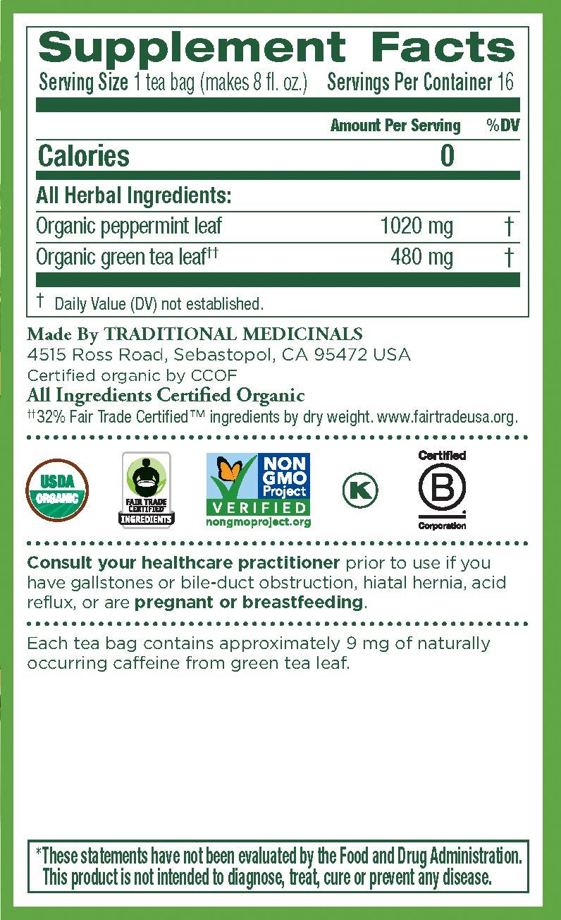 Traditional Medicinals Organic Green Tea, Peppermint, 16 Count