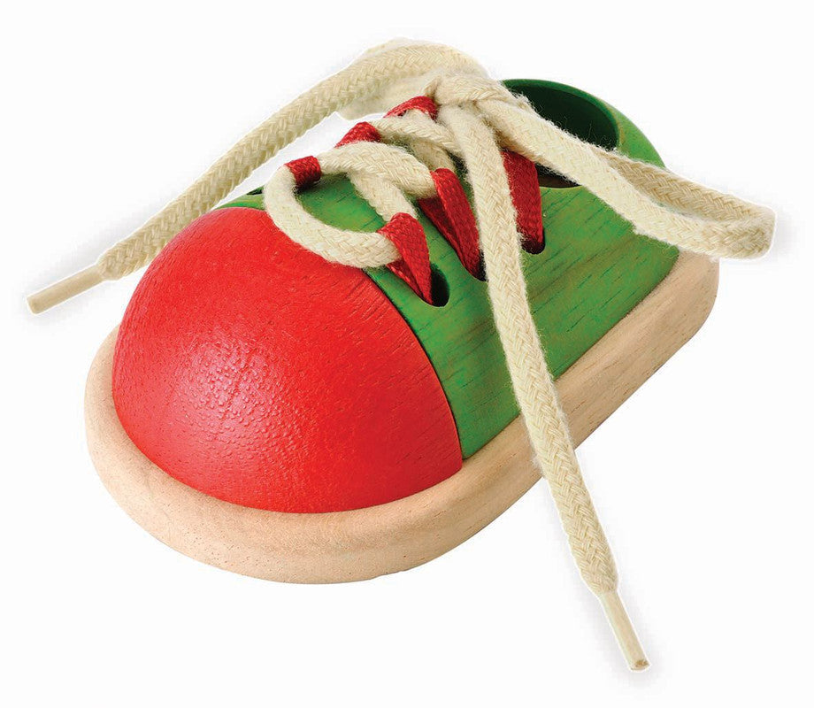 PlanToys Tie-Up Shoe — Wooden Shoe Tying Learning Toy