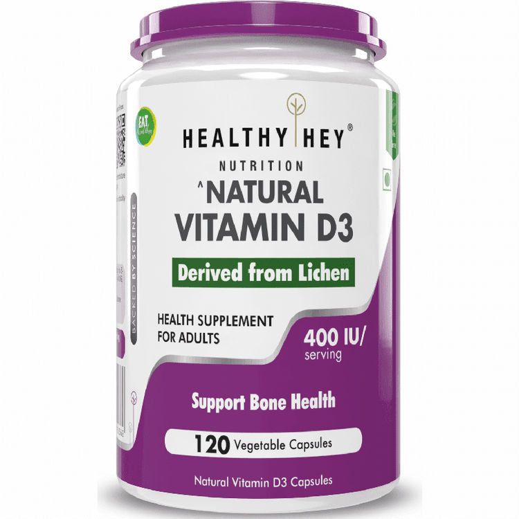 HealthyHey Vegan Vitamin D3 - Natural Plant Based - Non GMO - Gluten Free - 400 IU 120 Veg Capsules