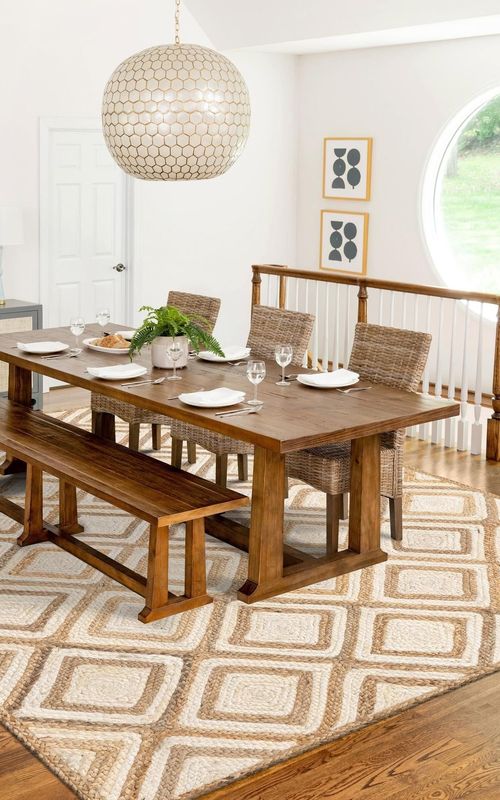 Rectangle Geometric Jute Rug in Ivory & Natural | Modern Handwoven Area Carpet