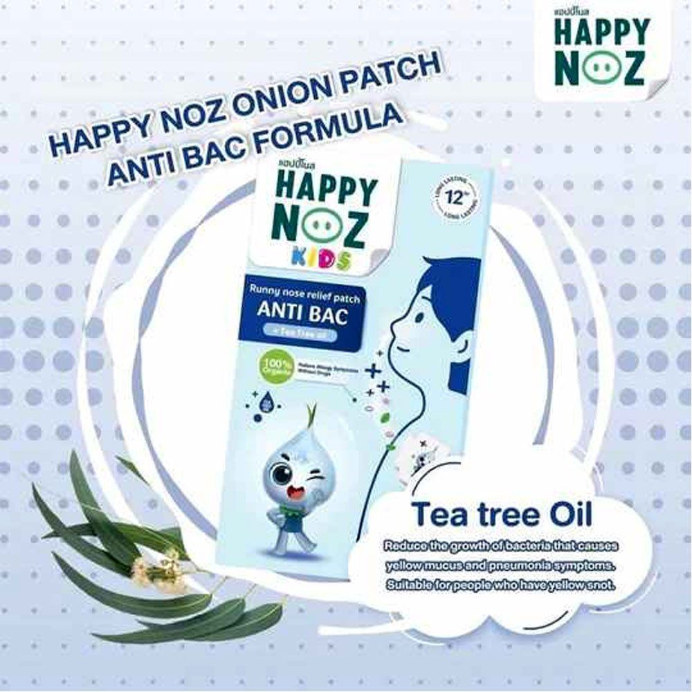 Happy Noz Organic Onion Sticker Anti Bac With Tea Tree Oil For Allergy &amp; Stuffy Nose Relief Long-Lasting,Ideal for Babies,Clothes &amp; Masks 6 Patches For 0M+