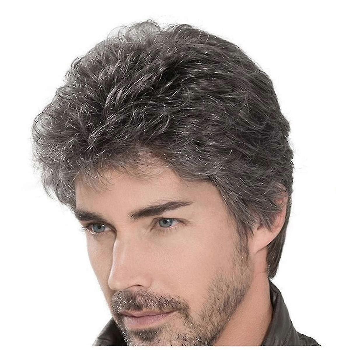 Men's Wigs Short Mens Grey Wig Layered Natural Hair Costume Halloween Heat Resistant Synthetic Wigs zxin