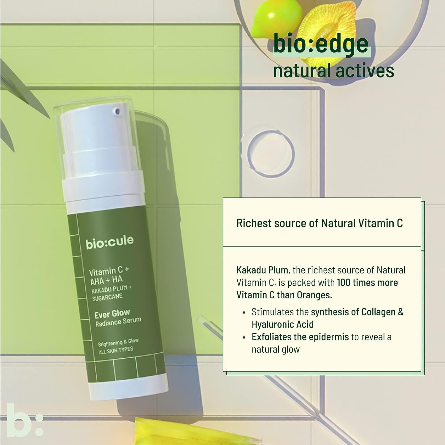 Biocule Ever Glow Radiance Serum : Vitamin c + AHA + HA 15ml