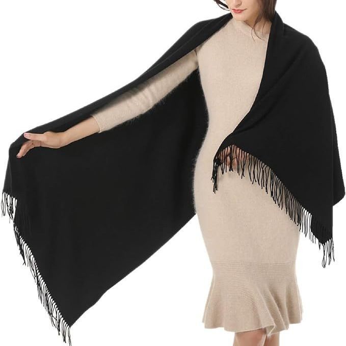 Women's Black Long Winter Shawl Soft Cashmere-Like Wrap