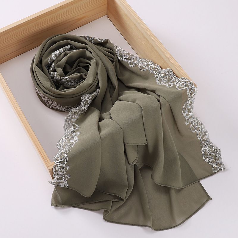 Women's Lace Edge Hijab Scarf Solid Color Summer Head Wrap