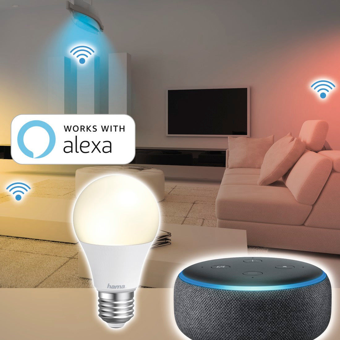 Hama 176584 WLAN LED Lamp, E27, 10 W, without Hub, for Voice / App Control, white
