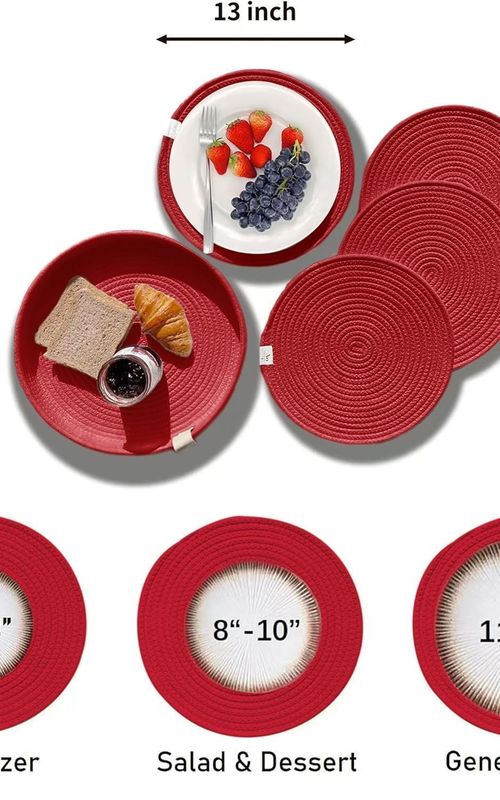 Set of 4 Woven Cotton Rope Round Placemats for Plates
