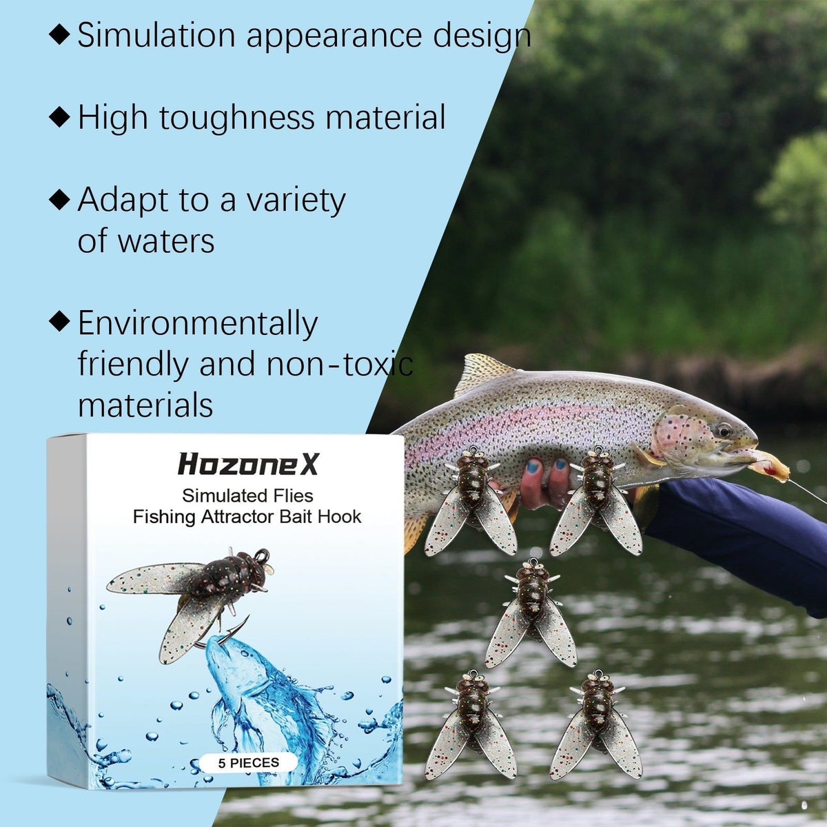 Bait Hook, Simulated Fly Fishing Bait, Soft Silicone, Durable, Fish Attractant ,5 pieces