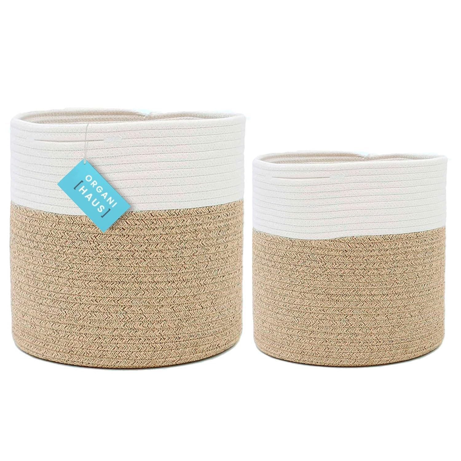 2Pcs Mini Woven Jute Cotton Rope Plant Storage Basket