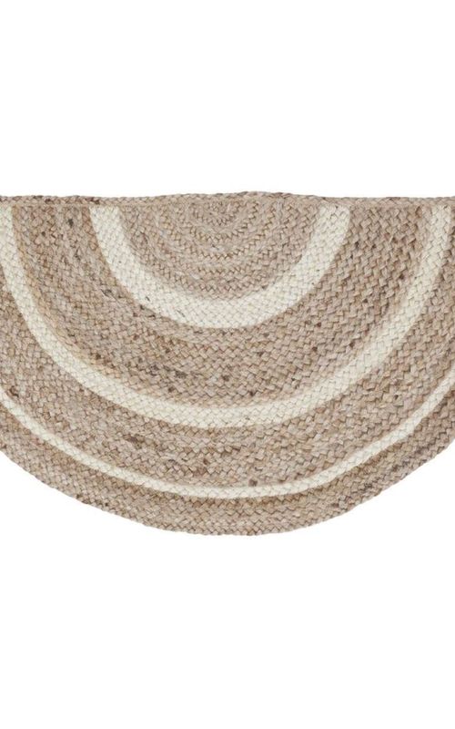 Reversible Braided Doorway Rug Eco-Friendly Half Circle 33" L for All Seasons (Beige/Black)