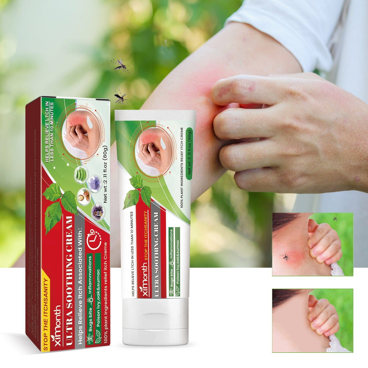 Ultra Soothing Cream, Relieve Skin Redness and Itchiness, Fast Relief for Mosquito Bites, Rash, and Skin Irritation ,60g