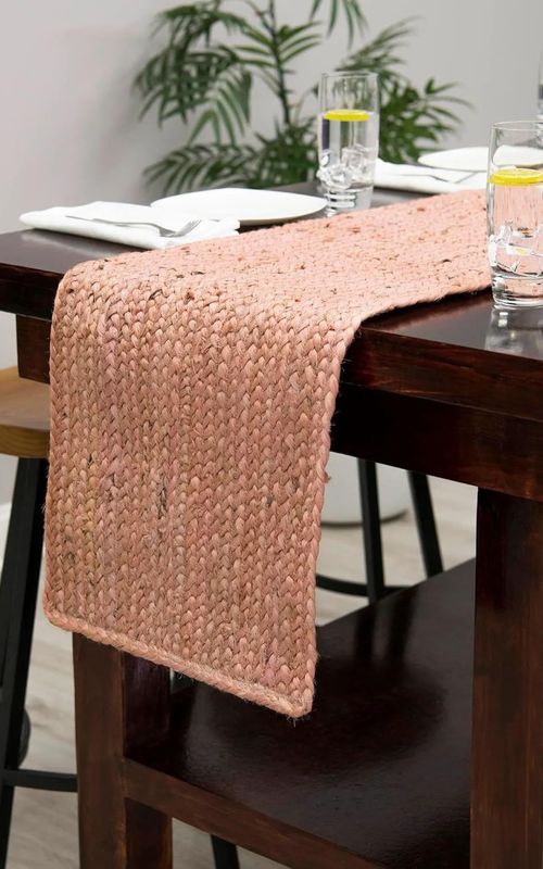 Handmade Braided Eco Friendly Natural Jute Pink Dining Table Runner